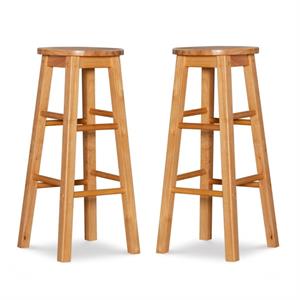 Home Square 2-Piece 29&quot Backless Wood Bar Stool Set in Natural Brown