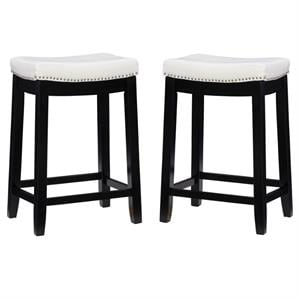 Home Square 2-Piece Furniture 26&quot Wood Counter Stool Set in White