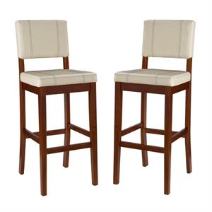 Home Square 2-Piece Furniture 30&quot Wood Bar Stool Set in Cream