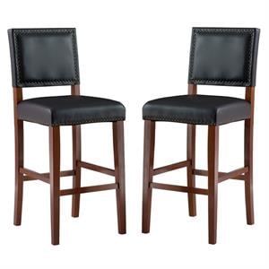 Home Square 2-Piece Furniture 30&quot Rubberwood Bar Stool Set in Black