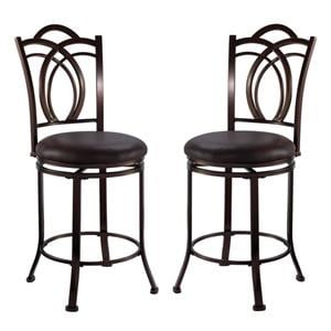 Home Square 2-Piece 24&quot Metal Swivel Counter Stool Set in Coffee Brown
