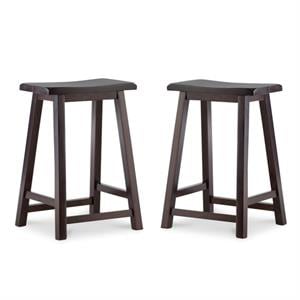 Home Square 2-Piece Furniture 24&quot Wood Bar Stool Set in Dark Brown
