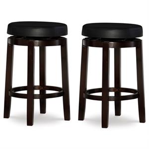 Home Square 2-Piece Furniture 24&quot Wood Swivel Counter Stool Set in Black