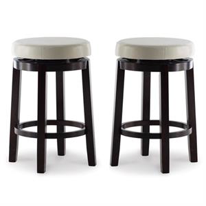 Home Square 2-Piece Furniture 24&quot Wood Swivel Counter Stool Set in Rice White