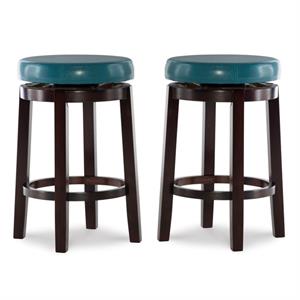 Home Square 2-Piece Furniture 24&quot Wood Swivel Counter Stool Set in Teal Blue