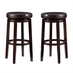 Home Square 2-Piece Furniture 29&quot Wood Swivel Bar Stool Set in Brown