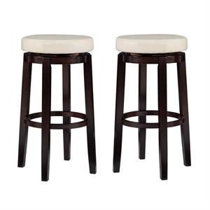 Home Square 2-Piece Furniture 29&quot Wood Swivel Bar Stool Set in Rice White