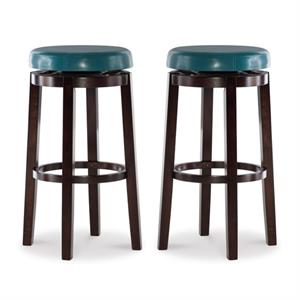 Home Square 2-Piece Furniture 29&quot Wood Swivel Bar Stool Set in Teal Blue