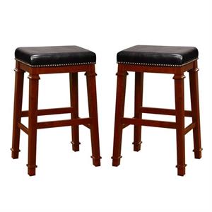 Home Square 2-Piece 30&quot Wood Backless Bar Stool Set in Cherry Brown