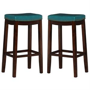 Home Square 2-Piece Furniture 32&quot Wood Bar Stool Set in Blue