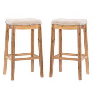 Home Square 2-Piece Furniture 32&quot Acacia Wood Bar Stool Set in Rustic Brown