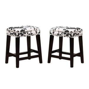 Home Square 2-Piece 24&quot Wood Cow Print Counter Stool Set in Black