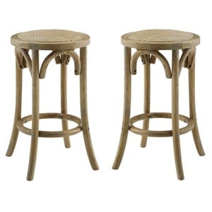 Home Square 2-Piece Furniture Rattan Wood Backless Counter Stool Set in Brown