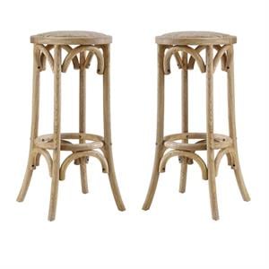 Home Square 2-Piece Furniture 30&quot Rattan Wood Backless Bar Stool Set in Brown