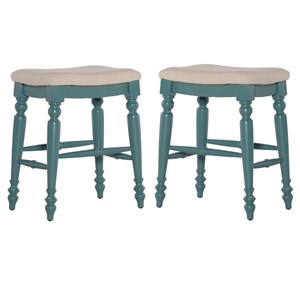Home Square 2-Piece Furniture 25&quot Wood Backless Counter Stool Set in Blue