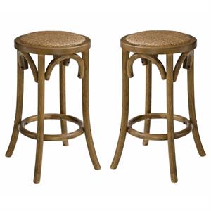 Home Square 2-Piece Furniture 24&quot Wood Backless Counter Stool Set in Brown