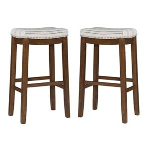 Home Square 2-Piece Furniture 32&quot Upholstered Bar Stool Set in Natural Brown