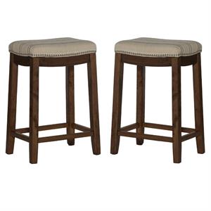 Home Square 2-Piece Furniture 26&quot Wood Counter Stool Set in Natural Brown