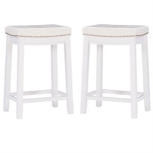 Home Square 2-Piece Furniture 26&quot Rubberwood Counter Stool Set in White
