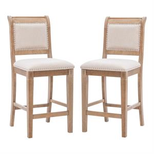 Home Square 2-Piece Furniture 26&quot Counter Stool Set in Natural Brown