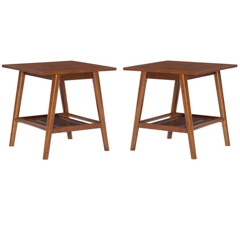 Home Square 2-Piece Furniture Solidwood End Table Set in Brown