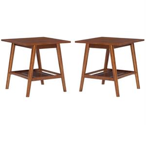 Home Square 2-Piece Furniture Solidwood End Table Set in Brown