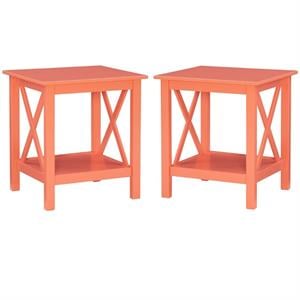 Home Square 2-Piece Furniture Pinewood End Table Set in Coral