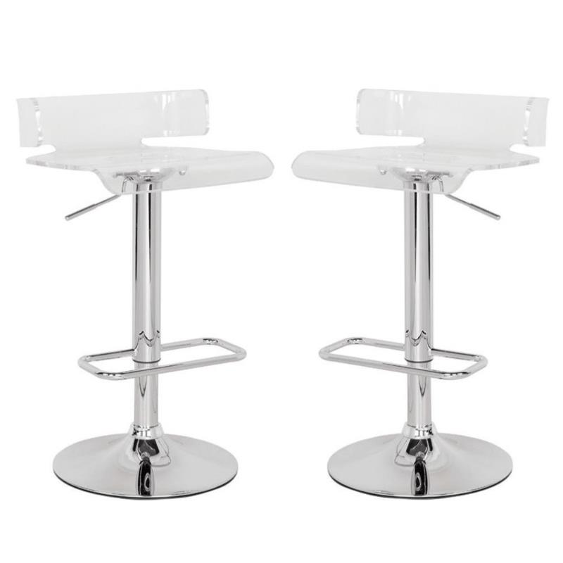 Home Square 2-Piece Furniture Swivel Adjustable Bar Stool Set in Clear