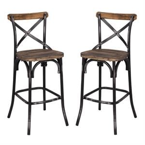 Home Square 2-Piece Furniture Bar Stool Set in Walnut and Antique Black