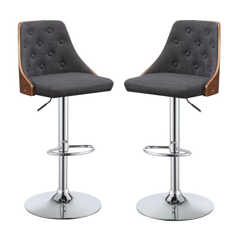 Home Square 2-Piece Furniture Adjustable Bar Stool Set in Gray Linen and Walnut