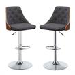 Home Square 2-Piece Furniture Adjustable Bar Stool Set in Gray Linen and Walnut