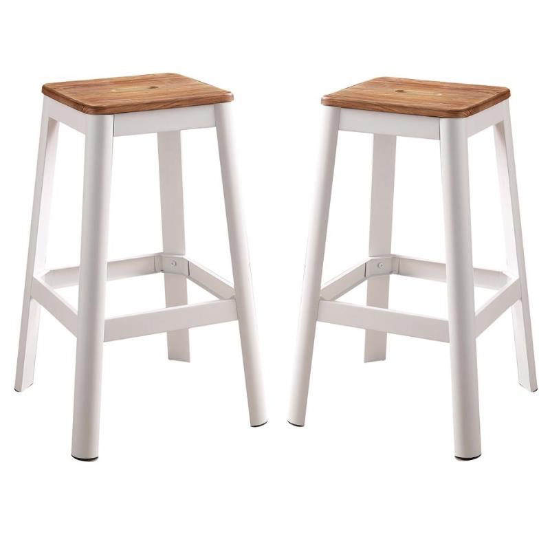 Home Square 2-Piece Furniture Wood Bar Stool Set in Natural and White
