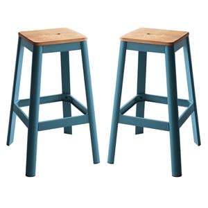 Home Square 2-Piece Furniture Bar Stool Set in Natural and Teal
