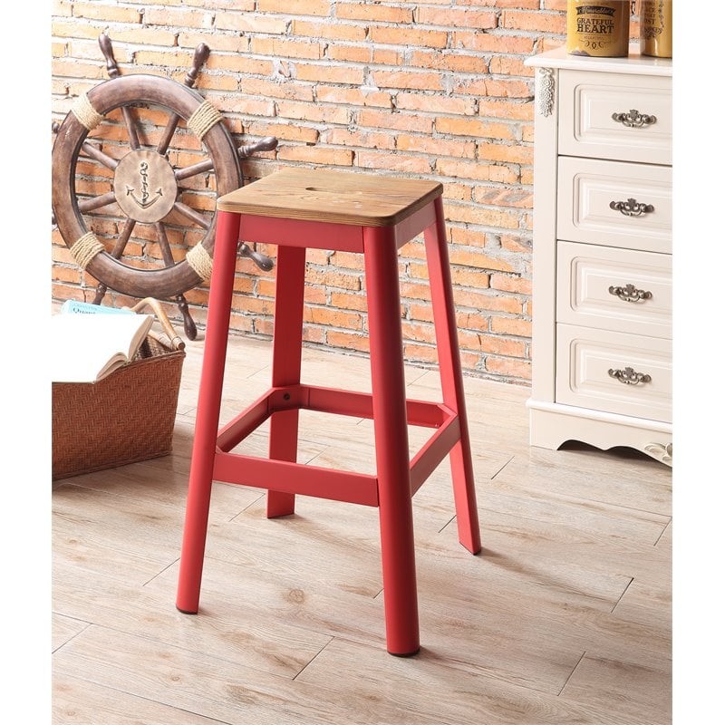 Home Square 2-Piece Furniture Bar Stool Set in Natural and Red