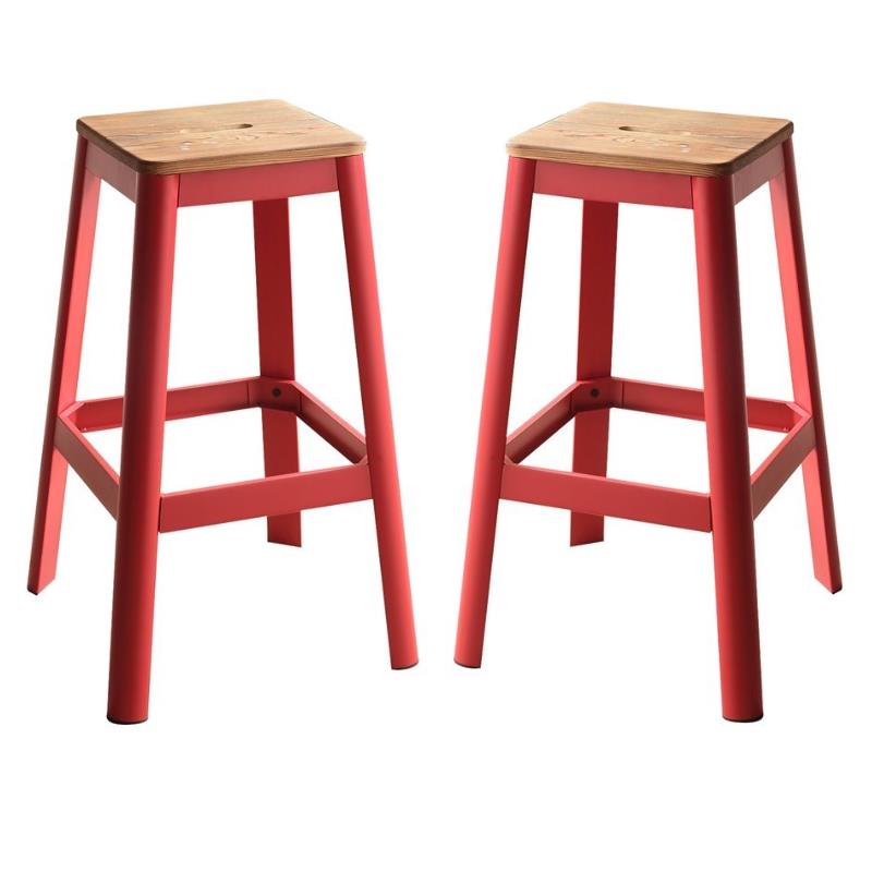 Home Square 2-Piece Furniture Bar Stool Set in Natural and Red