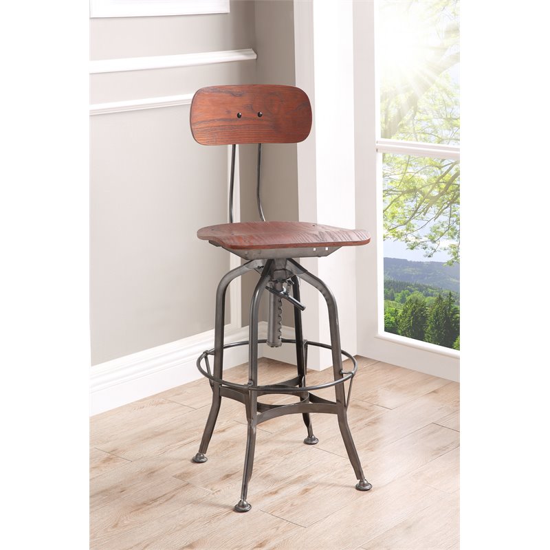 Home Square 2-Piece Furniture Bar Stool Set in Walnut and Gunmetal