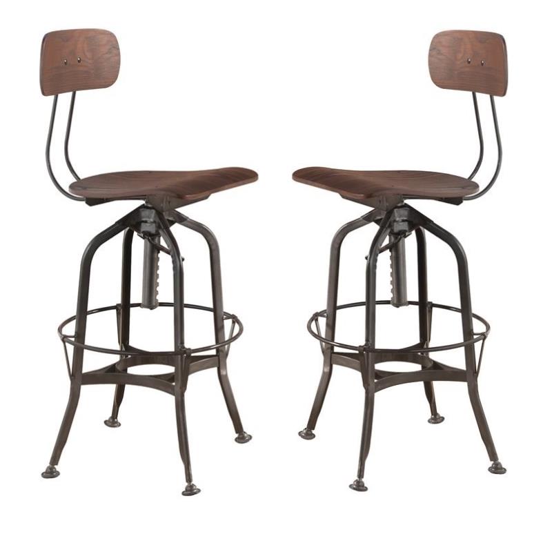 Home Square 2-Piece Furniture Bar Stool Set in Walnut and Gunmetal