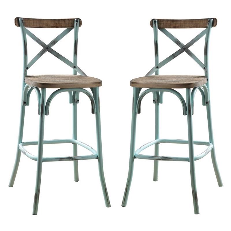 Home Square 2-Piece Furniture Wood Bar Stool Set in Antique Sky