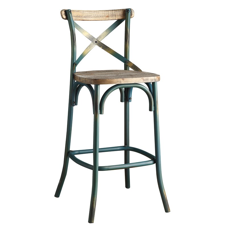 Home Square 2-Piece Furniture Wood Bar Stool Set in Antique Turquoise
