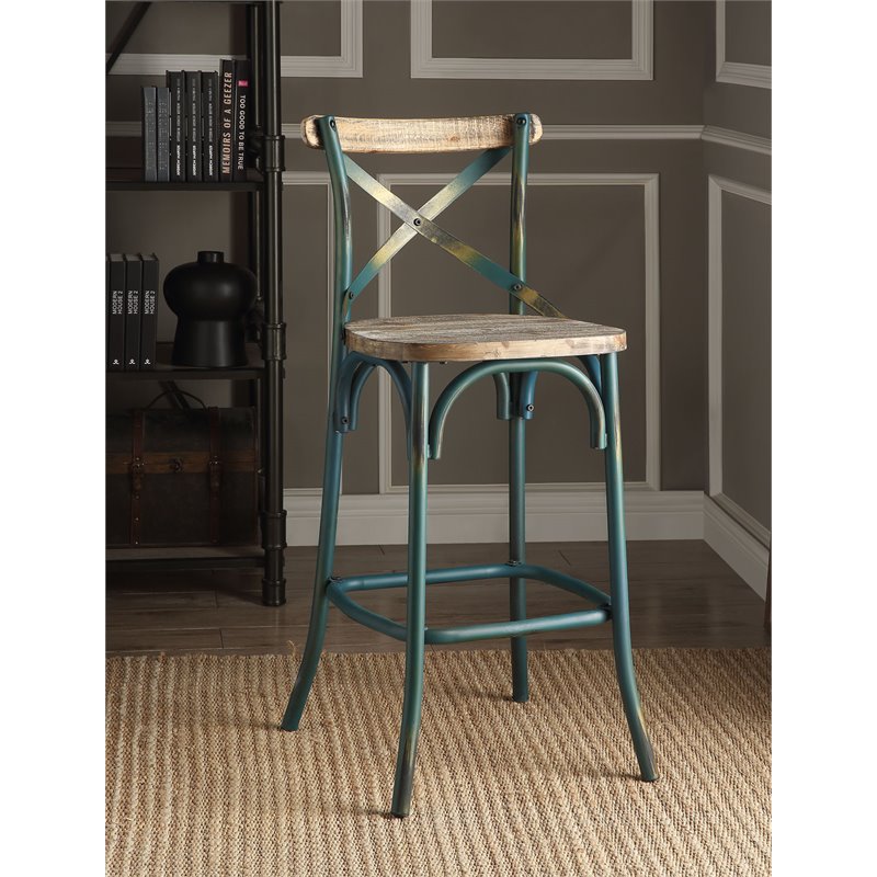 Home Square 2-Piece Furniture Wood Bar Stool Set in Antique Turquoise