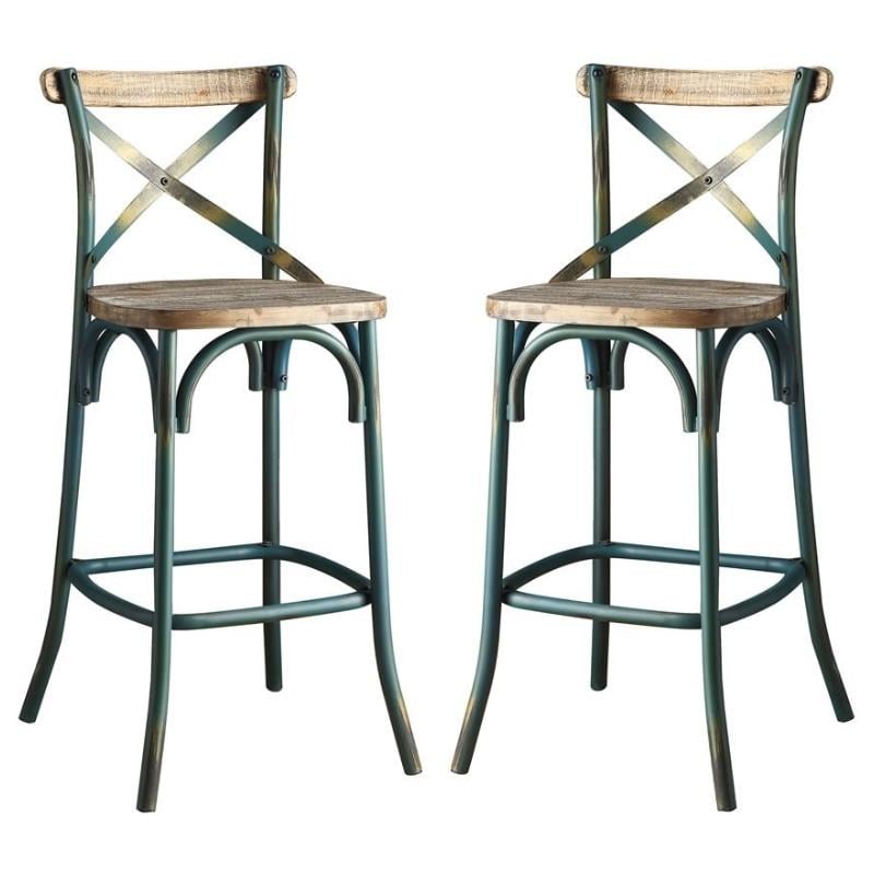 Home Square 2-Piece Furniture Wood Bar Stool Set in Antique Turquoise