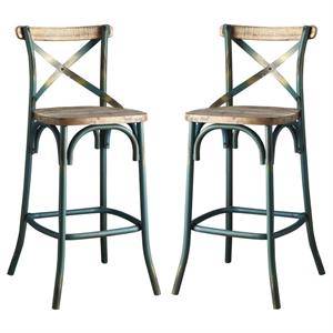 Home Square 2-Piece Furniture Wood Bar Stool Set in Antique Turquoise