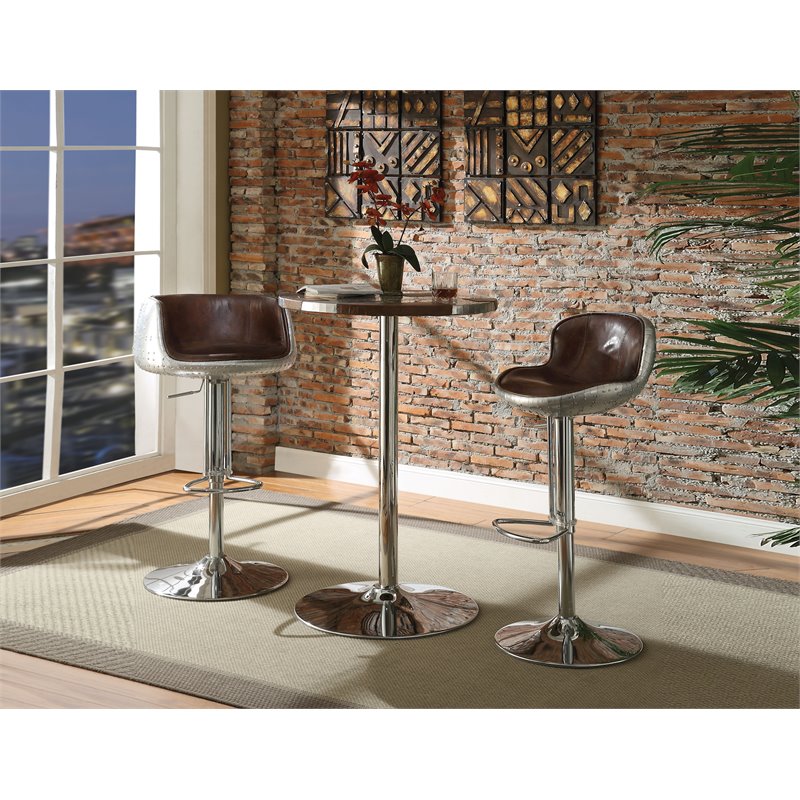 Home Square 2-Piece Adjustable Swivel Leather Bar Stool Set in Vintage Brown