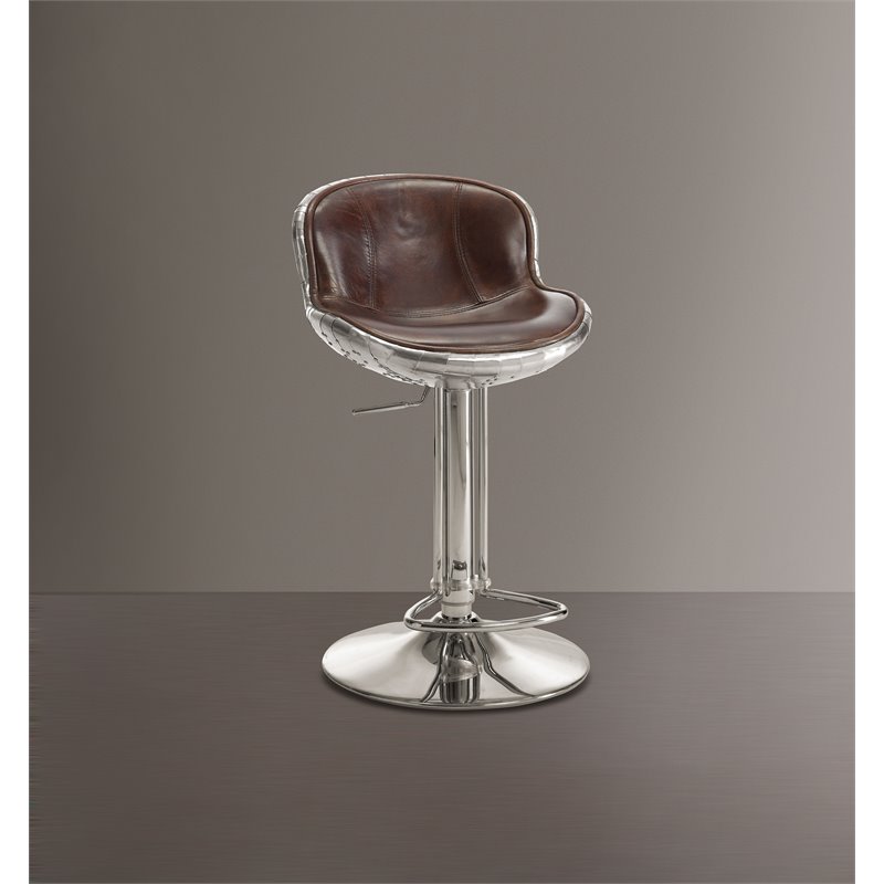 Home Square 2-Piece Adjustable Swivel Leather Bar Stool Set in Vintage Brown