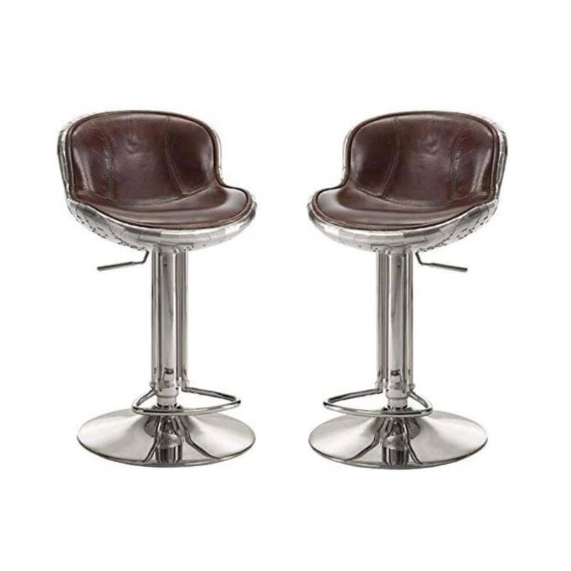 Home Square 2-Piece Adjustable Swivel Leather Bar Stool Set in Vintage Brown