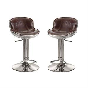 Home Square 2-Piece Adjustable Swivel Leather Bar Stool Set in Vintage Brown