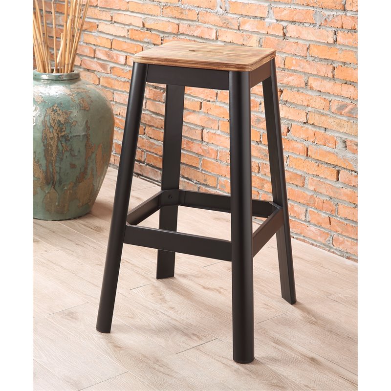 Home Square 2-Piece Furniture Bar Stool Set in Natural and Black
