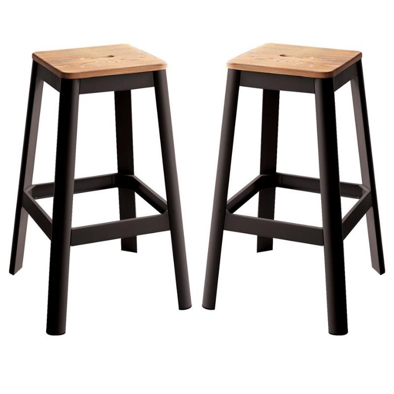 Home Square 2-Piece Furniture Bar Stool Set in Natural and Black