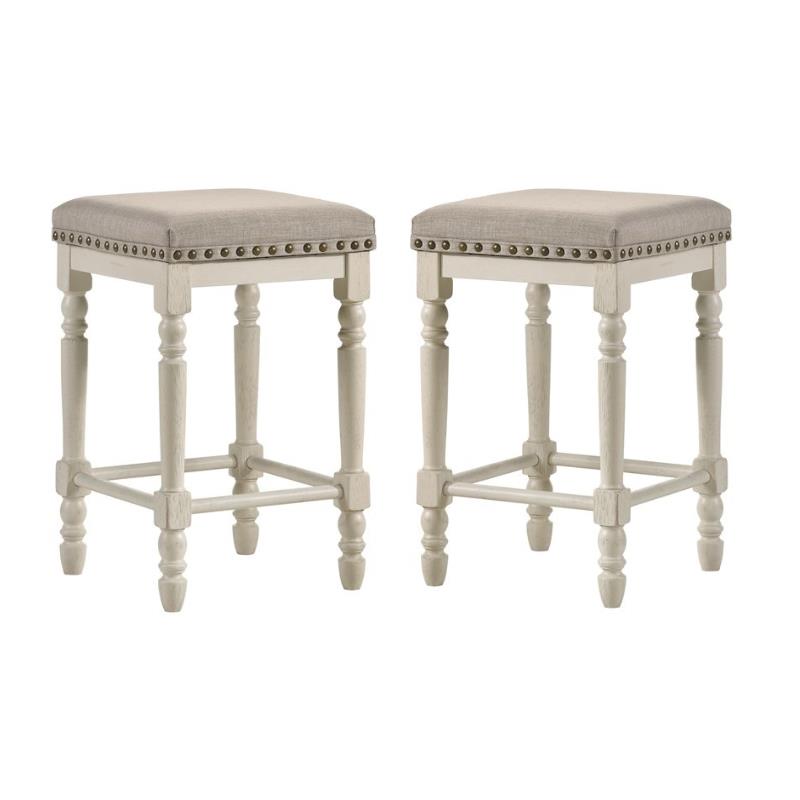 Home Square 2-Piece Counter Height Stool Set in Oak and Antique White Finish