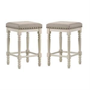 Home Square 2-Piece Counter Height Stool Set in Oak and Antique White Finish